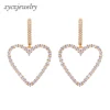 Latest fashion heart-shaped white cubic zirconia drop earrings for women