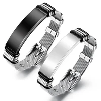 

Fashion Male Personalized Blank ID Tags Engraved Bracelet Silver Stainless Steel Custom Name Mesh Bracelet For Men