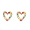 2019 valentines new arrived new design jewelry hollow heart shaped stud rainbow cz heart stud earring