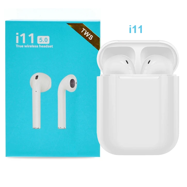 

2019 Blue box V5.0 Auto Pairing headphone earphone Advanced Siri Touch Control i11 tws wireless earphones With Charger Box, White