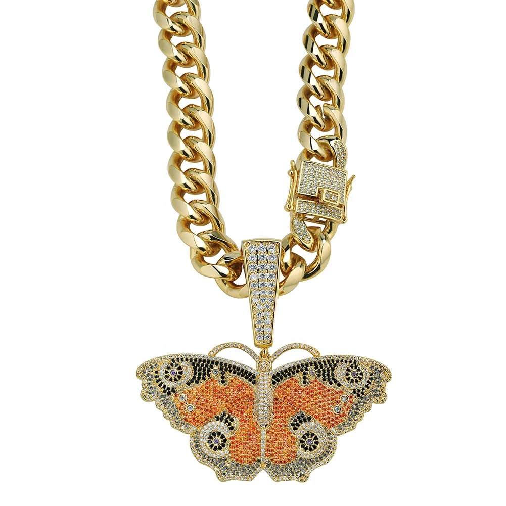 

New Style 18K Gold Plated Hiphop Iced Out Butterfly Pendant