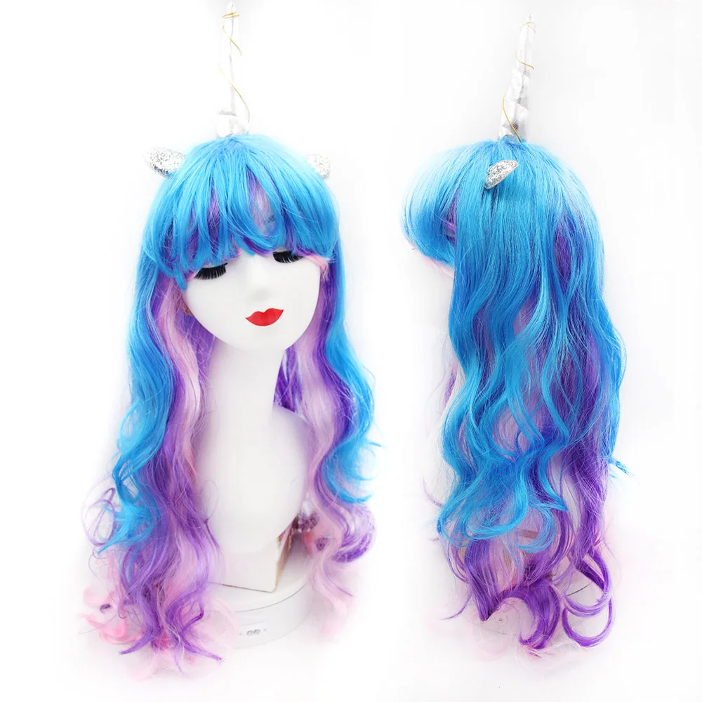 

cheap beauty long colorful unicorn wig Heat Resistant Wigs cosplay Lolita women party wig
