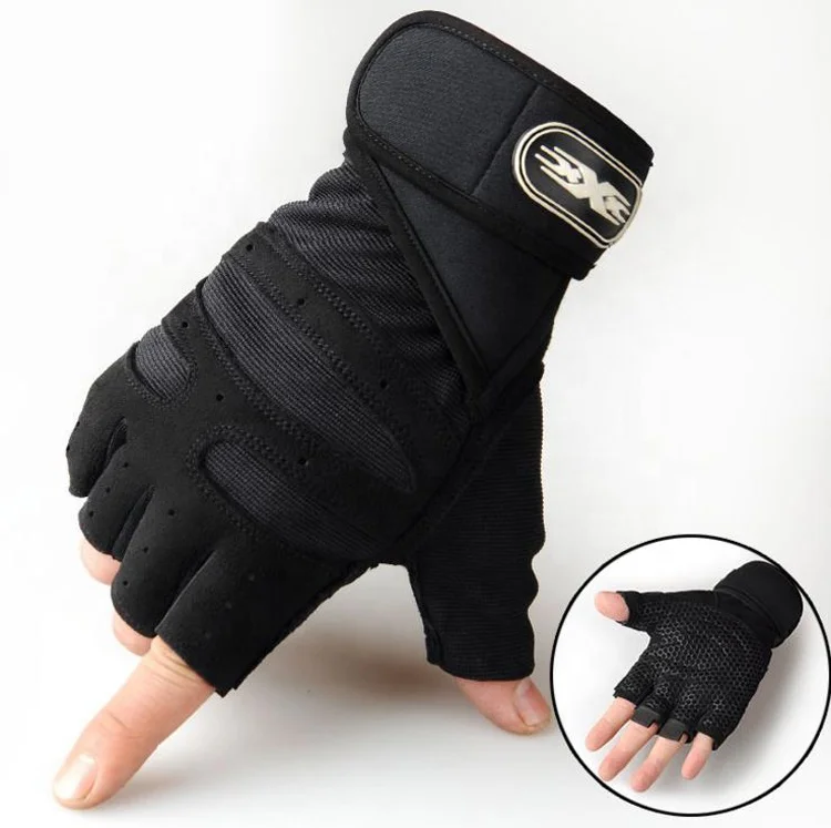 

Hot Half Finger Non-Slip Gym Fitness Gloves with Wrist Wraps for Power Lifting Strength Training, Black, blue, red