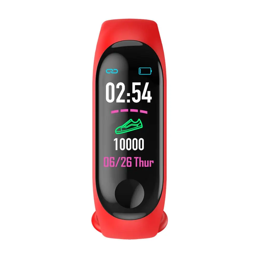 

Friendly design factory direct sell M3 plus fitness tracker smart bracelet blood pressure heart rate colorful screen, Black;red;blue