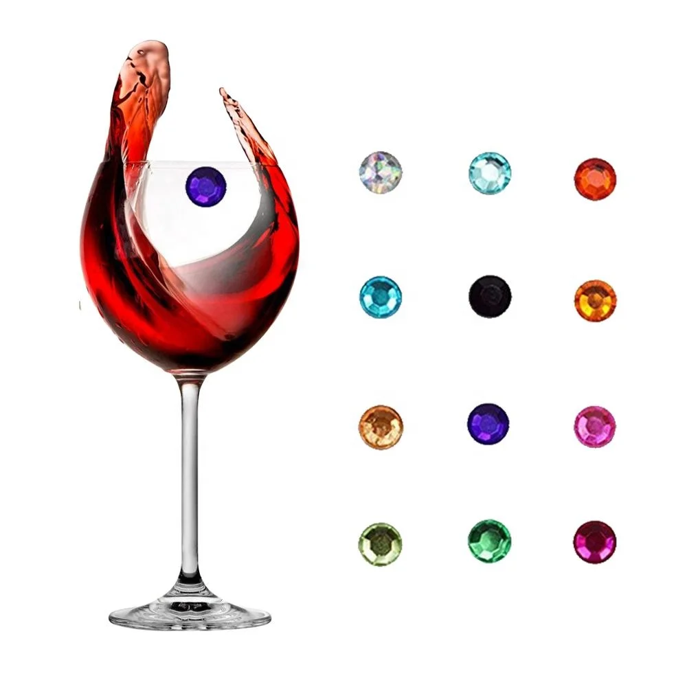 

New product ideas 2019 magnetic wine glass charms set of 12 glass markers that work on stemless glasses, 12 different colours