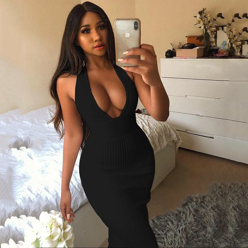 

Hanging Neck Deep V-Neck Women Clothing Sexy Night Dress Custom Manufacturers, Customized color