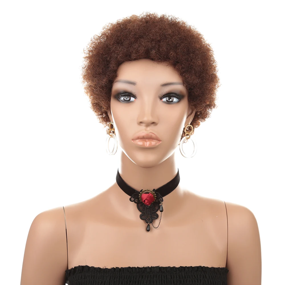 

Short Brazilian Afro Kinky Curly Wig Human Hair Kinky Curly Non Lace Wigs For Women, 1b;#2;4#
