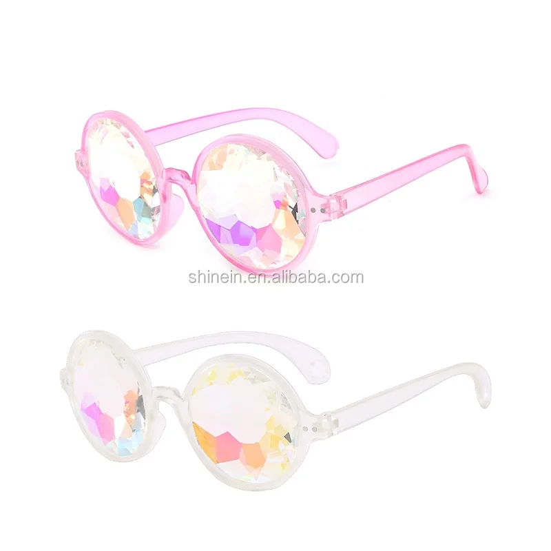 

Wholesale Round Fashion Sunglasses Goggles Magic Rainbow Fractal Prism Kaleidoscope Glasses for Party, Multi colors