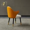 indoor furniture modern drawing room luxury restaurant dining room orange PU arm chair elegant wooded legs dining chair