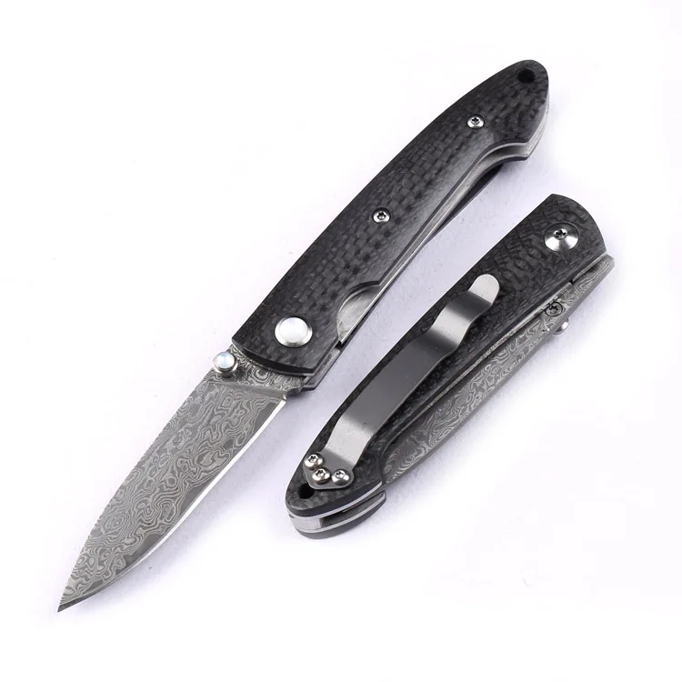 

ikiv damascus steel with carbon fiber handle folding pocket knife
