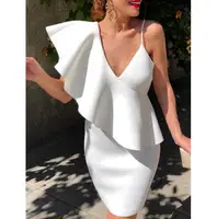 

2019 Evening Spaghetti Strap Plus Size Ruffle Sleeve Women Prom Dresses