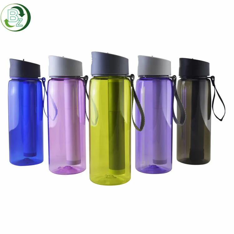 

Amazon Hot Sale portable water filter bottle activated carbon filter personal water bottle 650ml 0.01 micron, 5 colors you can choose