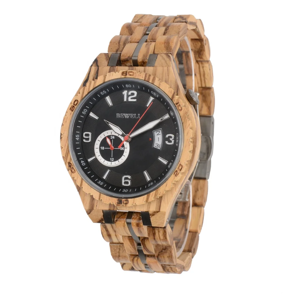 

China watch factory new desgin men automatic mechanical wristwatch with stainless steel and wood bezel wooden wrist watch