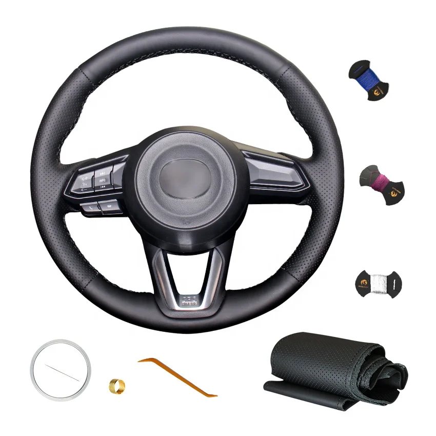 

Custom Leather DIY High Quality Steering Wheel Cover for Mazda CX-5 CX5 2017-2019 for Mazda CX-9 2016-2019, Black