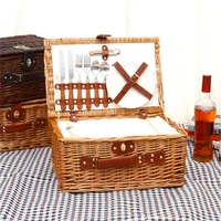 

High quality craft cutlery storage willow wicker picnic basket set for 2 person