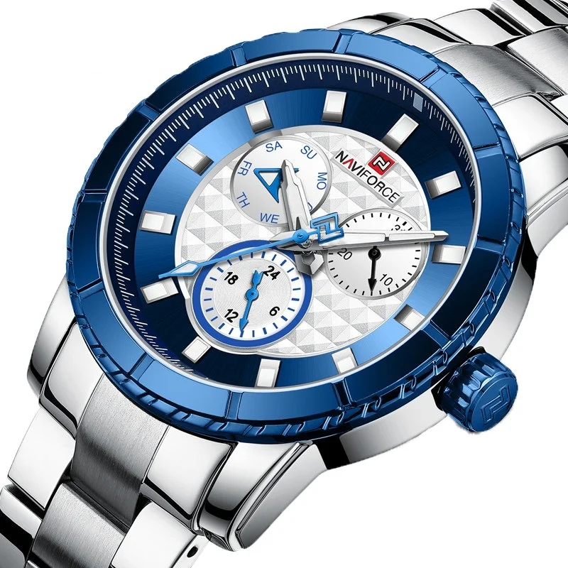 

NAVIFORCE Men Watch 9145 New Fashion Stainless Steel Watches Men Wrist Luxury Quartz Military Wristwatches Relogio Masculino, 5 colos