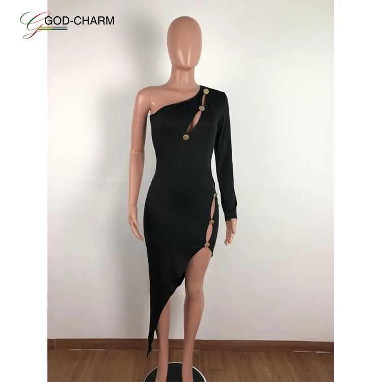 
*GC-867S62 2020 new arrivals wholesale sexy Women sexy solid slant shoulder irregular club dress 
