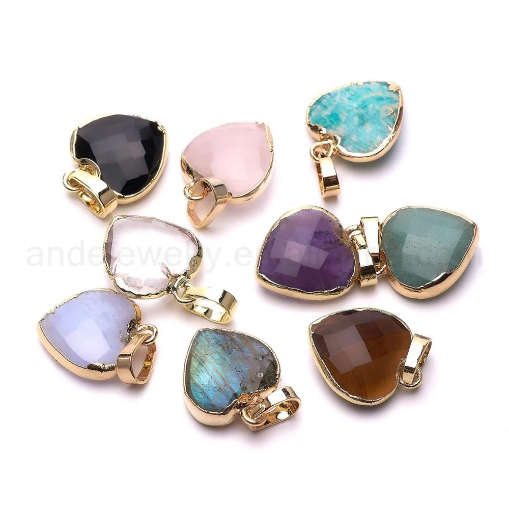 

ANDE-P1048 Druzy Geode Pendant Heart Shape Gold Plated Gemstones for Making Jewelry, Stone color