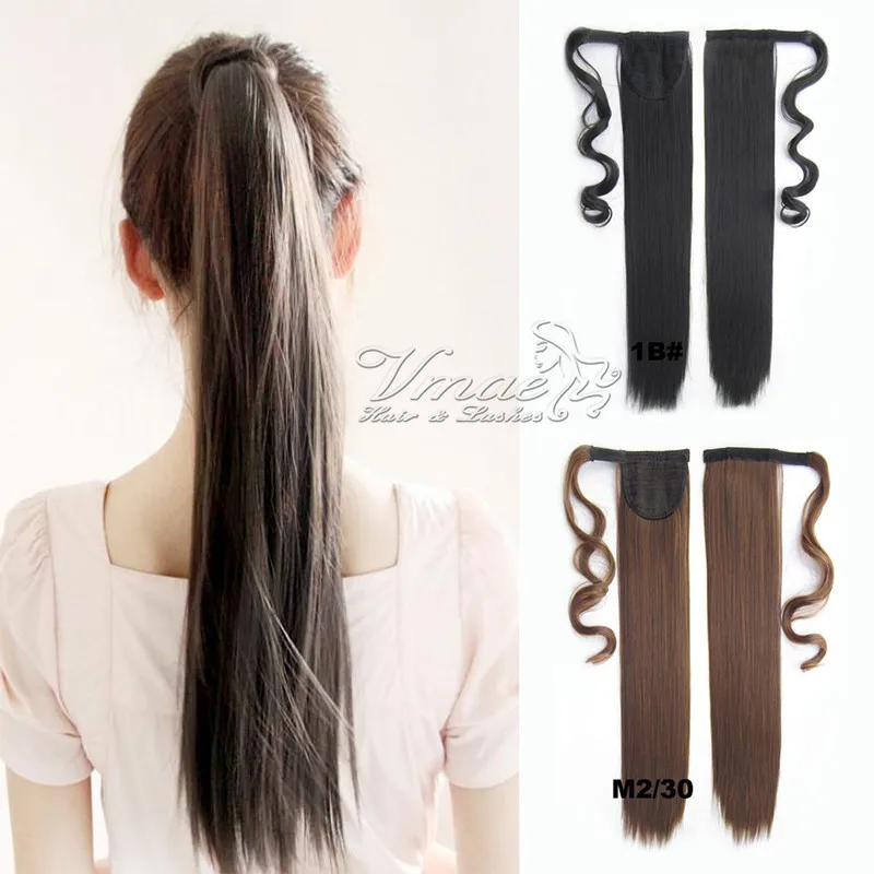 

VMAE Women Natural Straight Clip In Ponytails Fashion Hair 22 Inch 55cm Long Magic Paste Synthetic Ponytail Hair Extensions