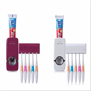 Image of Lazy toothpaste extruder (with five toothbrushes hanging) toothbrush holder