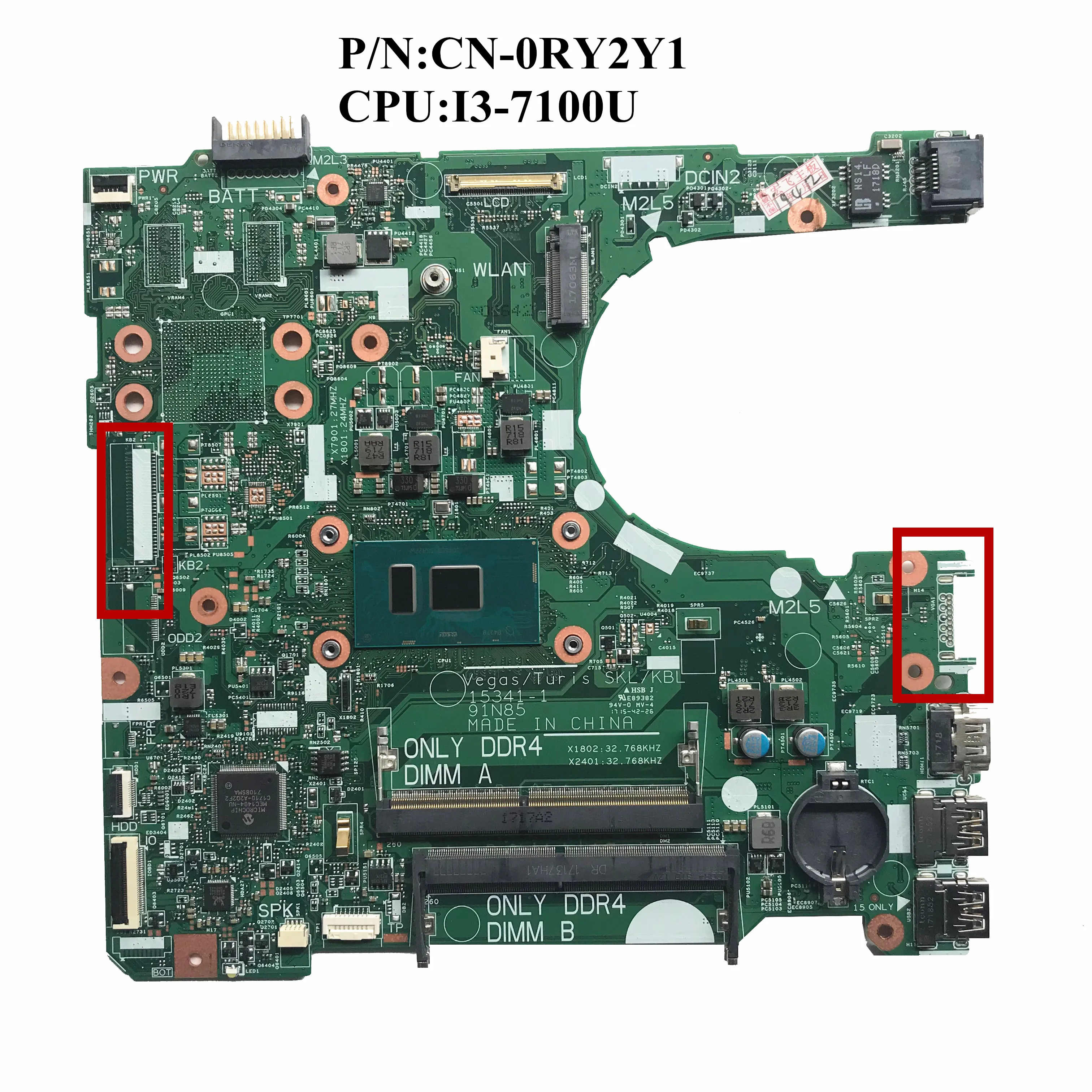 

For DELL 3567 Laptop Motherboard With SR2ZW I3-7100U CN-0RY2Y1 0RY2Y1 RY2Y1 DDR4 15341-1 91N85 MB 100% Tested