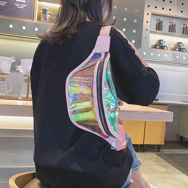 
2019 Hot selling Holographic Laser Waist Bag Reflective Transparent PVC Fanny Pack 