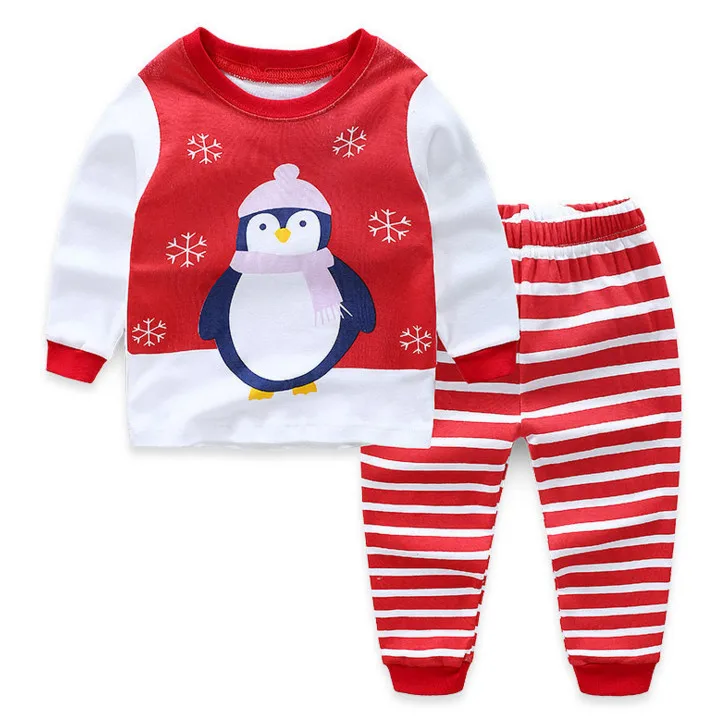 

2019 New style indoor clothing set Children snowflake t shirt+striped trousers Cute baby pajamas