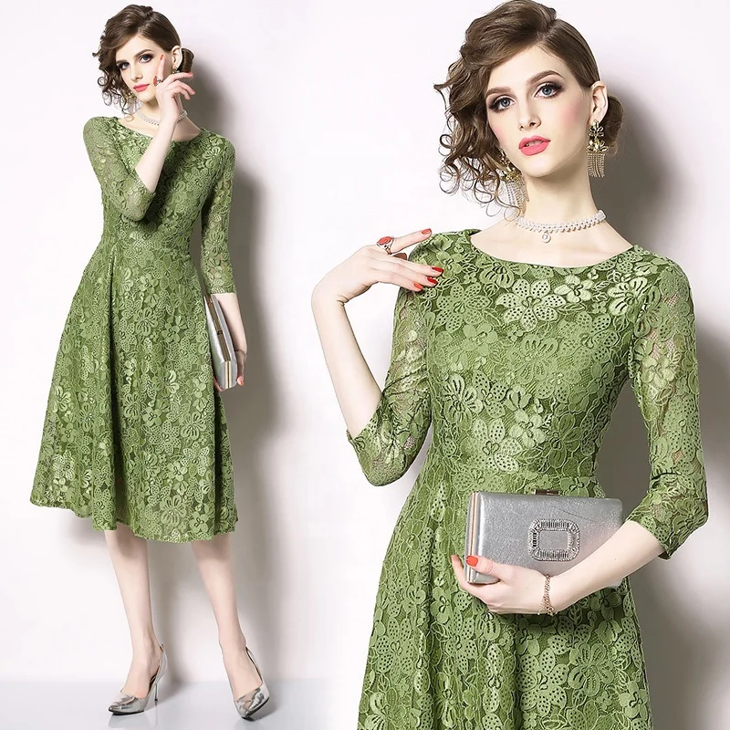 

2019 Summer Wholesale Women Fashion printed vintage Lace big swing wedding dress