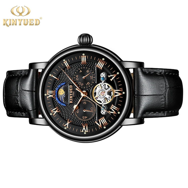 

KINYUED Modern Tourbillon Mechanical Watch Moon Phase Clock Movement Classic Watch For Man