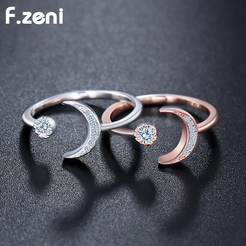 

Fashion Adjustable Women Silver Ring 925 Sterling Silver Sun Moon Rose Gold Opening Ring With Zircon