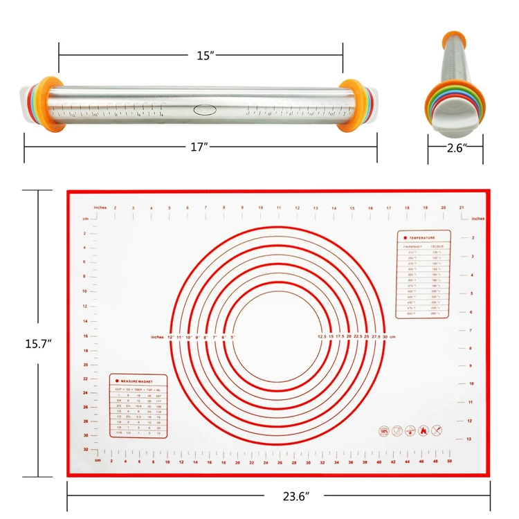 
2pcs For a Set Adjustable Stainless Steel Rolling Pin With Silicone Baking Mat 