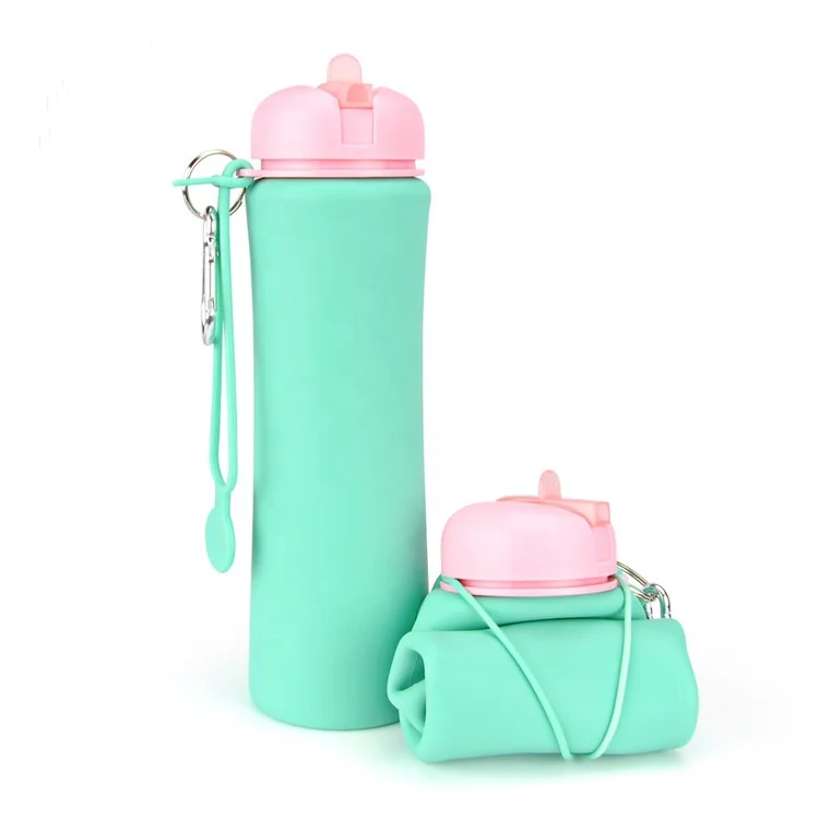 

Wholesale Collapsible Silicone Biodegradable Drinking Sports Water Bottle With Spout, Customized color acceptable