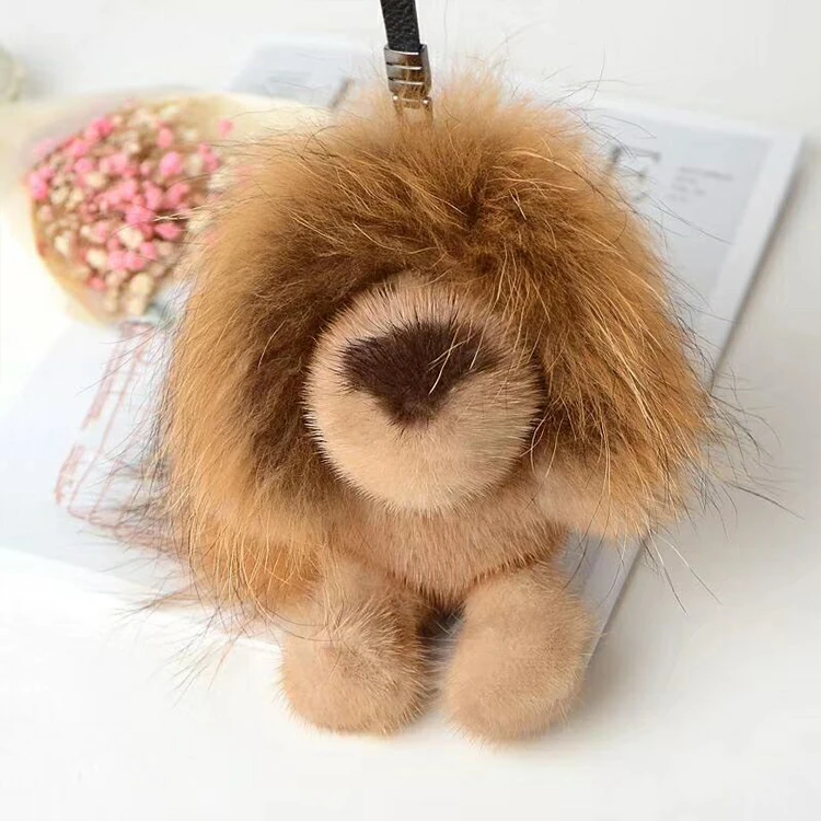 
Different color pendant charm lion shape real mink skin animal key chain 