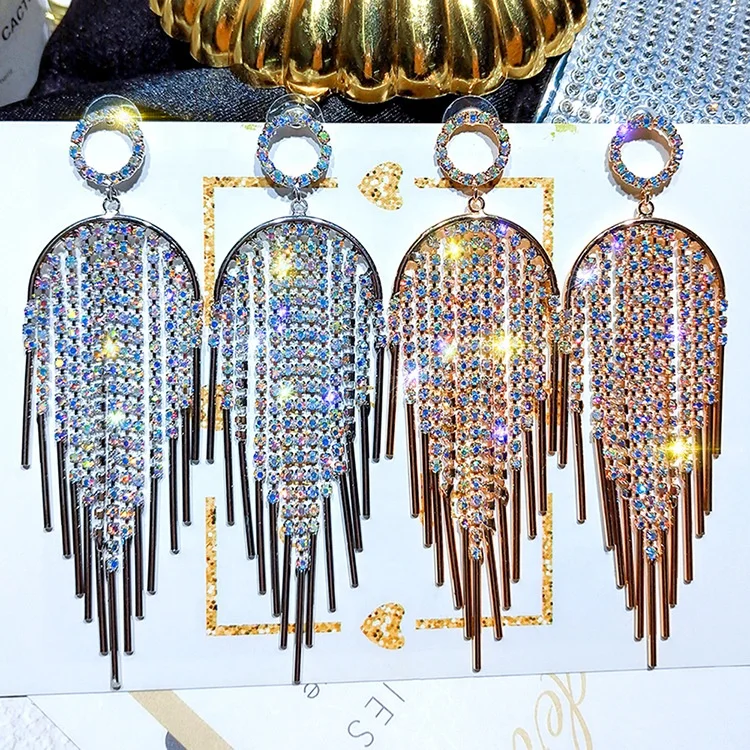 

2019 Best Selling Long Metal Claw Chain Rhinestone Tassel Earrings Rose Gold Pendant Earrings Diamond Chandelier Earrings