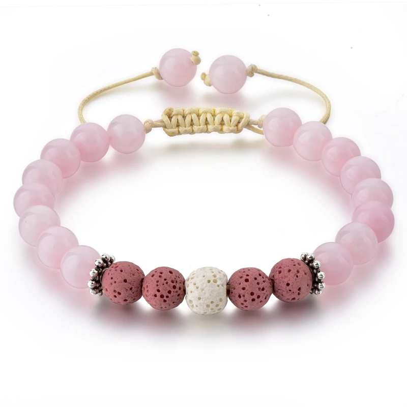 

8MM Natural Stone Beads Beaded Rose Quartz Bracelet ,Women Pink Lava Stone Bracelet ,Jewelry Bracelet