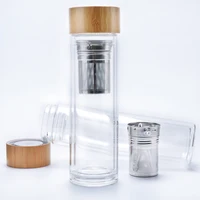 

Double Wall Eco Borosilicate Glass Tea Filter Infuser Drinking Water Bottle With Bamboo Lid