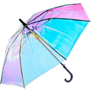Strong Weatherproof Fashion Rain Sunshade Long Handle Transparent Clear Plastic PVC Holographic Umbrella