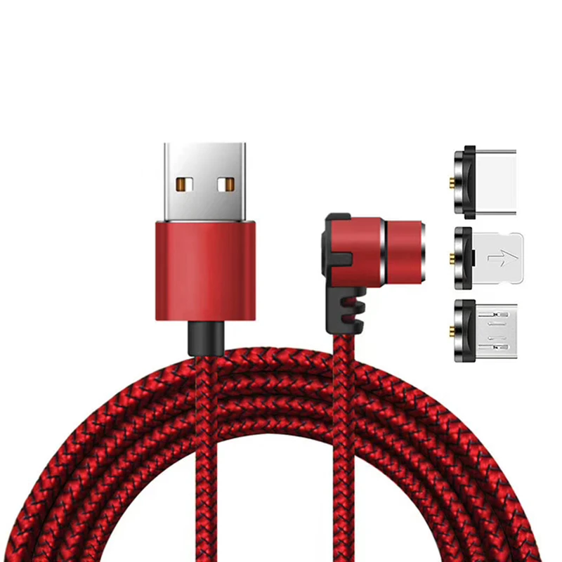 

Hot Sale 3 in 1 Game cable 3 Connectors Fast Charging 90 Degree Magnetic USB Cable For xiaomi For iPhone XS, Black/red