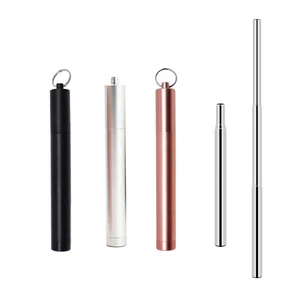 Image of Collapsible Straw Reusable Straw With Case Portable Telescopic Personal Stainless Steel Straw Cleaning Brush