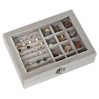 

high quality custom flannelette Tray Showcase Display Ring Luxury Glass velvet Jewelry Box Organizer Velvet Storage Boxes