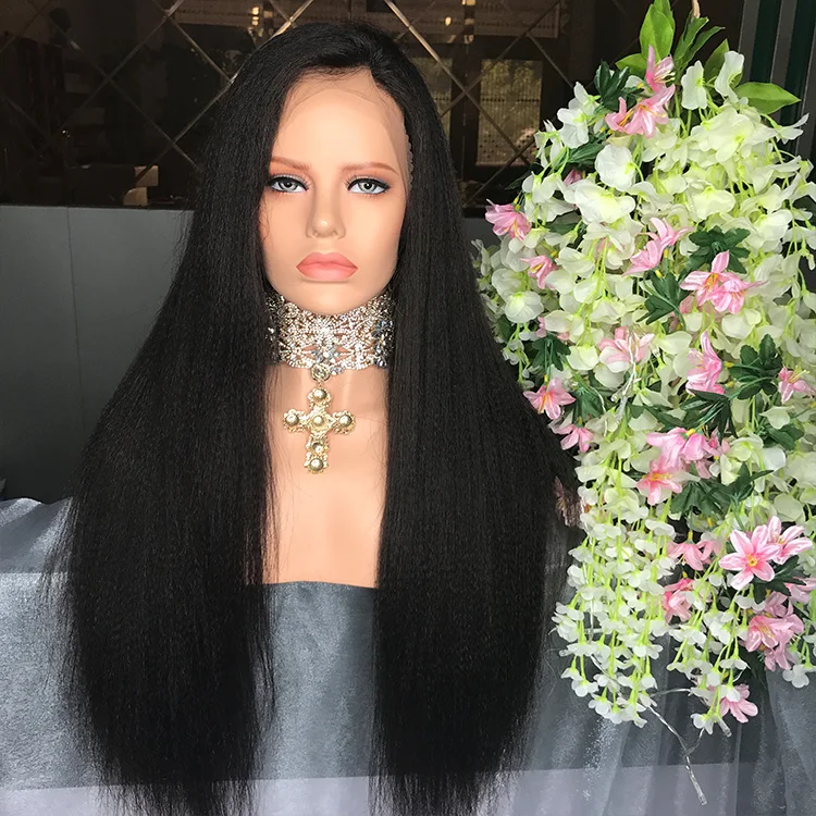 

SHY 180% Density Full Lace Wig 26 Inch Yaki Straight Natural Black Remy Human Hair Wigs Right Part For Black Woman, N/a