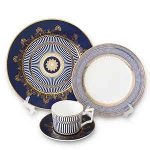 Image of Top Quality 56 piece 4piece royal white blue ceramic gold porcelain dinner sets