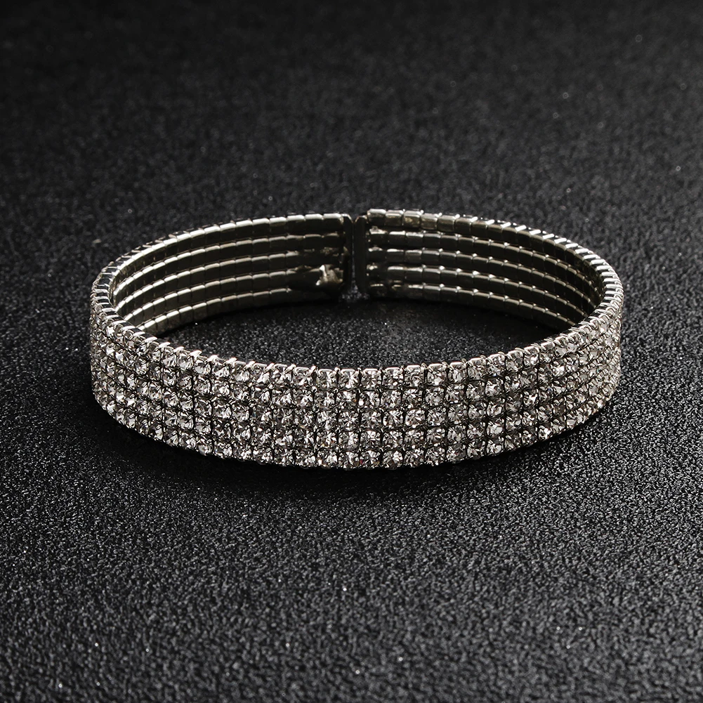 Fashion star rhinestone round silver alloy women gifts charm stretch mesh bracelet