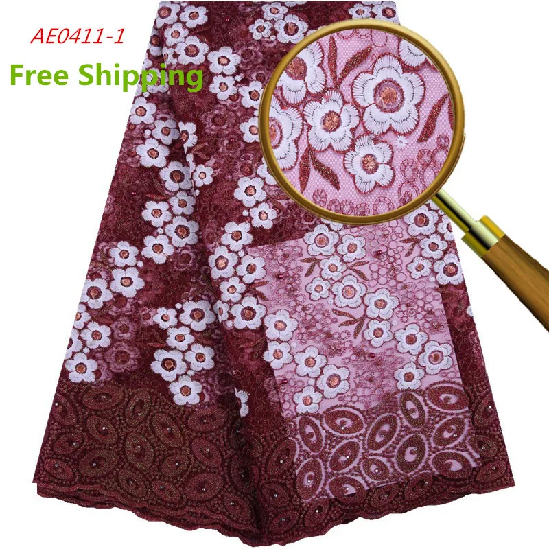 

1555 Free Shipping Red nigerian wedding african lace embroidery fabric cord guipure lace fabric water soluble lace fabrics