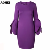 

Formal Elegant Knee Length Yellow Long Sleeve Career Dresses For Women