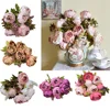 1 Bouquet 13 Heads Artificial Peony Silk Flower Leaf Home Wedding Party Happy Gifts High Quality Silk-like&Plastic