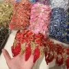 flower lace polyester 3D floral lace trim with pearl beads rhinestone trimming