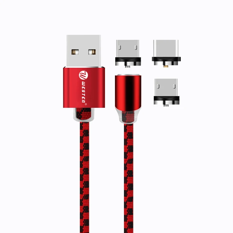 

For 360 Degree Rotation Type C Magnetic Usb Charging micro usb data Cable braided, Red /black/gold