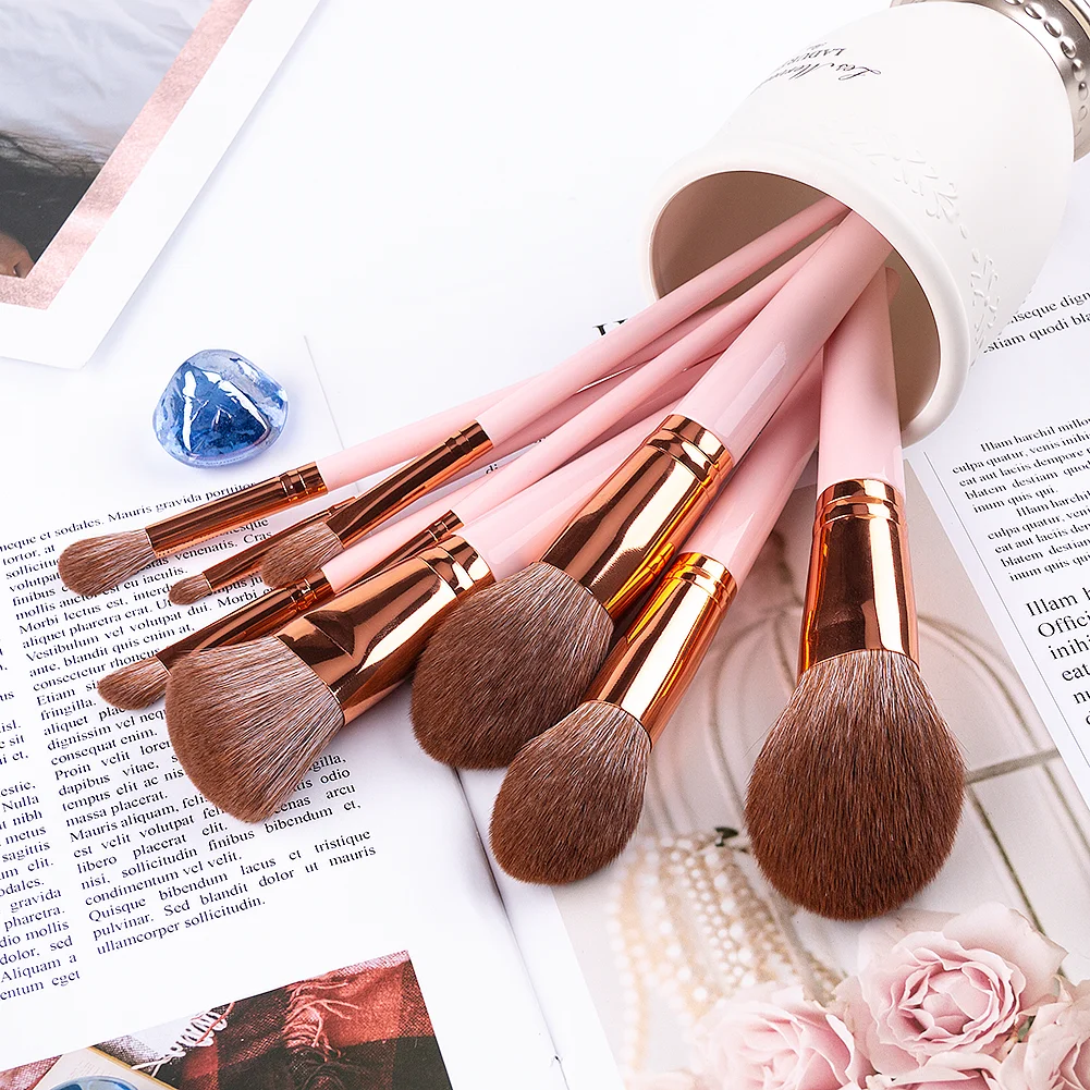 

Customized Foundation Brush Synthetic Hair Golden Brush Custom Logo 9Pcs Makeup Cosmetics