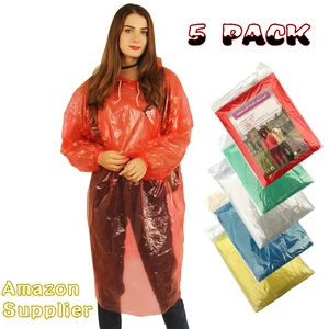 Image of Amazon Seller Supplier 5 Pack/SET Mix Color Rain Ponchos with Drawstring Hood Thicker Plastic Disposable Raincoat